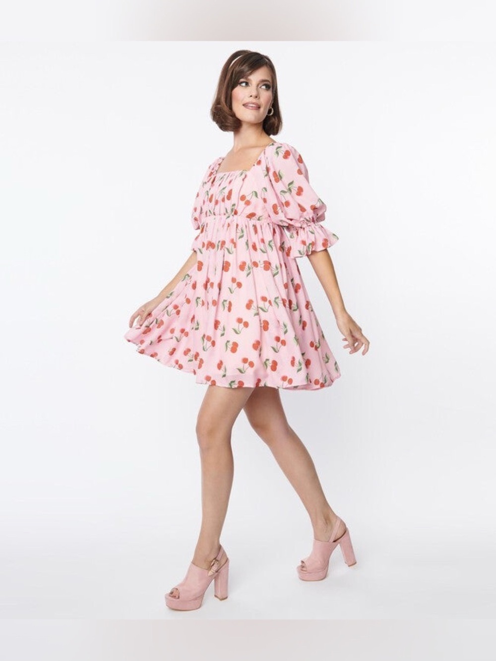 Smak Parlour - Pink Cherry Puff Mini Dress - L